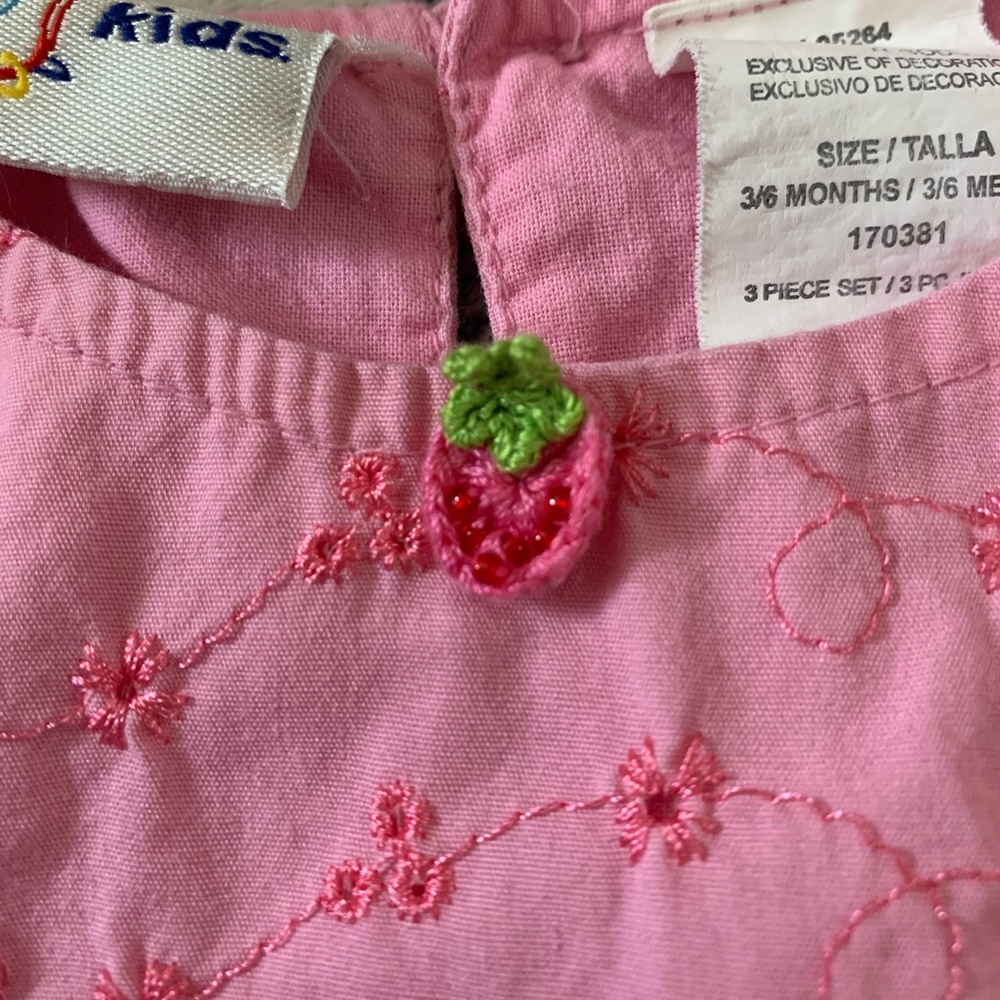 Vintage Infant Pink Embroidered Top with Strawberry Detail